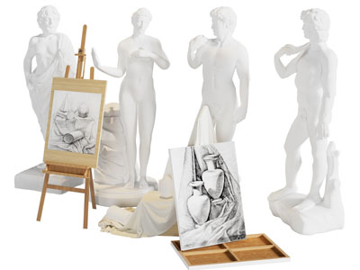 欧式石膏雕塑雕像 画架 素描3d模型 欧式石膏雕塑雕像 画架 素描