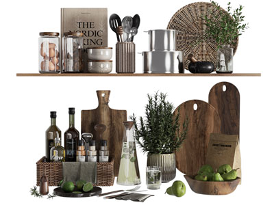 现代调味瓶 砧板 花瓶花卉 厨具组合