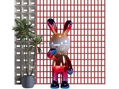 侘寂风水泥砖镂空隔断 兔子雕塑雕刻3d模型 侘寂风水泥砖镂空隔断 兔子雕塑雕刻