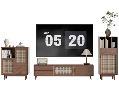 现代中古风电视柜 边柜 电视3d模型 现代中古风电视柜 边柜 电视