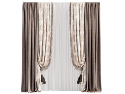 欧式布艺窗帘窗纱3d模型 欧式布艺窗帘窗纱