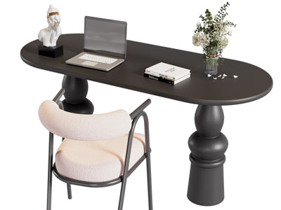 法式椭圆形书桌椅组合3d模型 法式椭圆形书桌椅组合