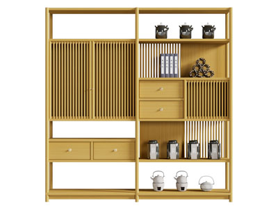 新中式实木博古架 装饰柜3d模型 新中式实木博古架 装饰柜