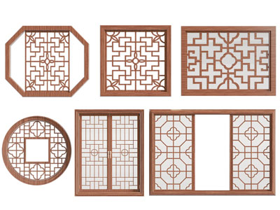新中式镂花窗 平开窗 花格 窗格3d模型 新中式镂花窗 平开窗 花格 窗格