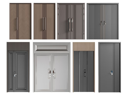 现代防盗门 大门 双开门 子母入户门 平开门3d模型 现代防盗门 大门 双开门 子母入户门 平开门