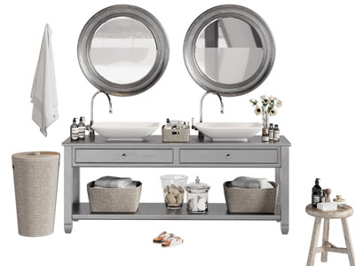 现代双盆洗手台 镜子 浴室柜