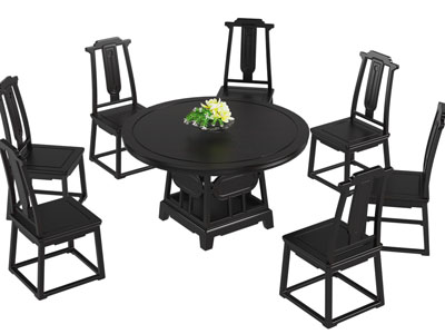 新中式圆形餐桌椅组合