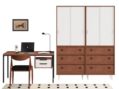 现代中古风书桌椅组合 衣柜3d模型 现代中古风书桌椅组合 衣柜