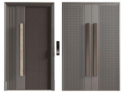 新中式双开门 入户门 防盗门 密码锁平开门3d模型 新中式双开门 入户门 防盗门 密码锁平开门