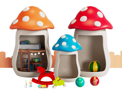 现代卡通蘑菇房子 玩具木马