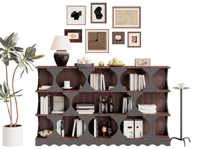 法式中古风书柜 边柜 摆件组合 装饰挂画3d模型 法式中古风书柜 边柜 摆件组合 装饰挂画