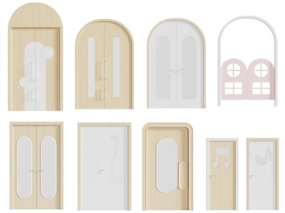 现代幼儿园木门 拱形双开门 木门 半截门3d模型 现代幼儿园木门 拱形双开门 木门 半截门