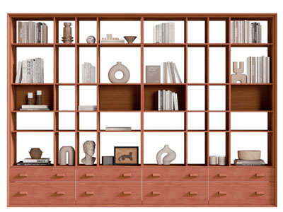 新中式中古风装饰书柜3d模型 新中式中古风装饰书柜