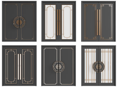 新中式双开门 大门 玻璃门 木门 平开门3d模型 新中式双开门 大门 玻璃门 木门 平开门