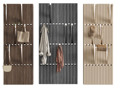 现代墙面实木栅格收纳架3d模型 现代墙面实木栅格收纳架