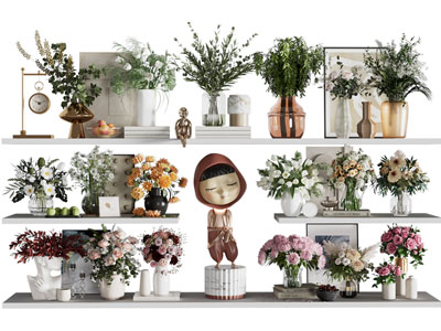 现代玻璃花瓶花卉 摆件组合