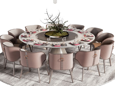 新中式圆形餐桌椅组合