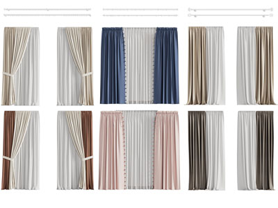 现代布艺窗帘窗纱3d模型 现代布艺窗帘窗纱