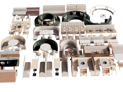 现代饭店卡座餐桌椅组合