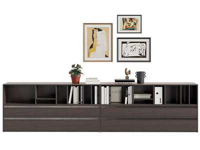 现代中古风书柜 装饰挂画3d模型 现代中古风书柜 装饰挂画