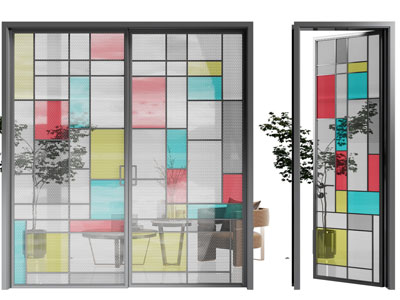 现代彩色玻璃推拉门 平开门3d模型 现代彩色玻璃推拉门 平开门
