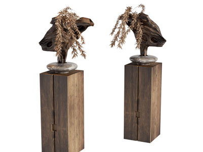 侘寂风木雕摆件组合