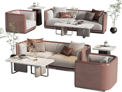 新中式双人 单人沙发和茶几组合