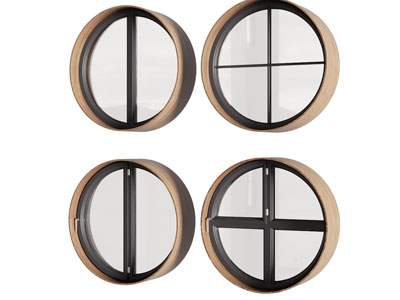 现代圆形玻璃平开窗户3d模型 现代圆形玻璃平开窗户