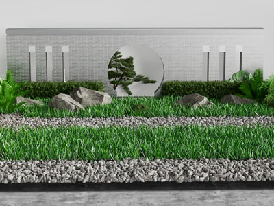 新中式景观墙 石子 花草景观园艺小品