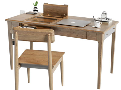 现代实木书桌椅组合3d模型 现代实木书桌椅组合