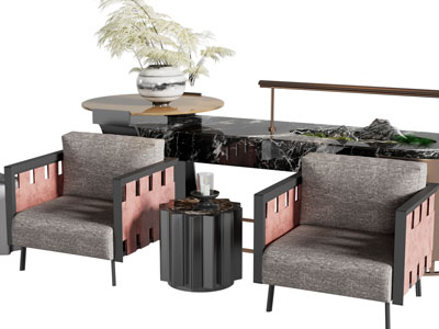 新中式单人沙发 边几