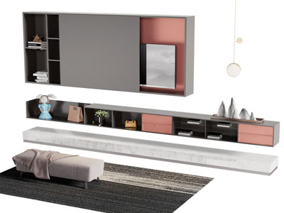 新中式电视柜 电视机3d模型 新中式电视柜 电视机