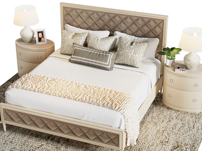 新中式双人床 床头柜