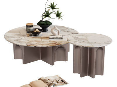 新中式圆形大理石茶几 边几3d模型 新中式圆形大理石茶几 边几