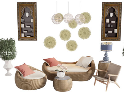 东南亚藤编多人沙发 休闲椅子和茶几组合