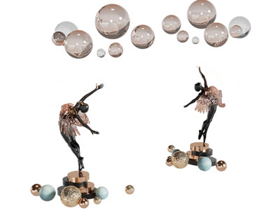现代跳舞的女孩雕塑雕刻 摆件组合