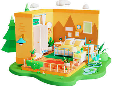 现代卡通卧室 卡通房间场景