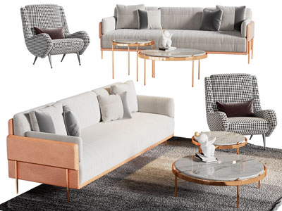 现代多人沙发 休闲椅子和茶几组合