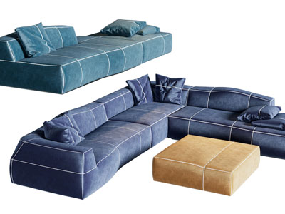 现代布艺转角多人沙发