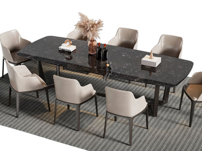 现代长方形餐桌椅组合