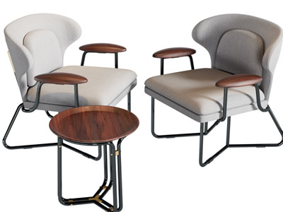 现代休闲椅子 边几