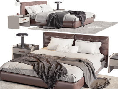 现代双人床 床头柜