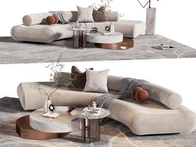 现代弧形多人沙发 茶几组合
