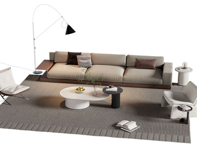 现代多人沙发 休闲椅子和茶几组合