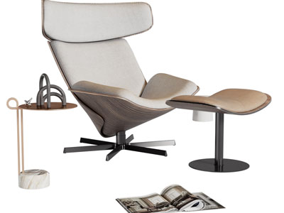 现代休闲椅子 脚踏 边几