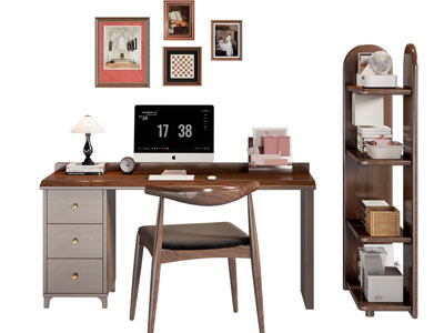 现代中古风书桌椅组合 装饰柜3d模型 现代中古风书桌椅组合 装饰柜