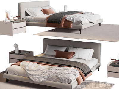 现代双人床 床头柜