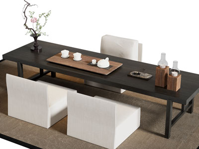 新中式长方形茶桌椅组合