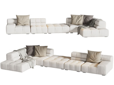 现代奶油风转角多人沙发