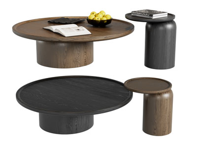 法式中古风实木圆形茶几边几3d模型 法式中古风实木圆形茶几边几